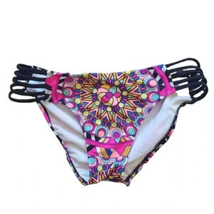 Rue Bleu Black and Fushia Bikini Bottom with Strappy Sides Size Small